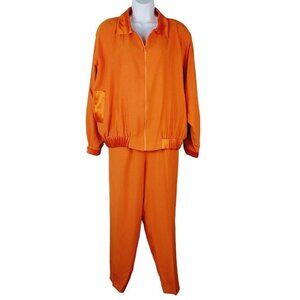 Vtg Retro Loud Orange Coordinating Casual 2 Piece Suit Set Rhinestones M/L READ